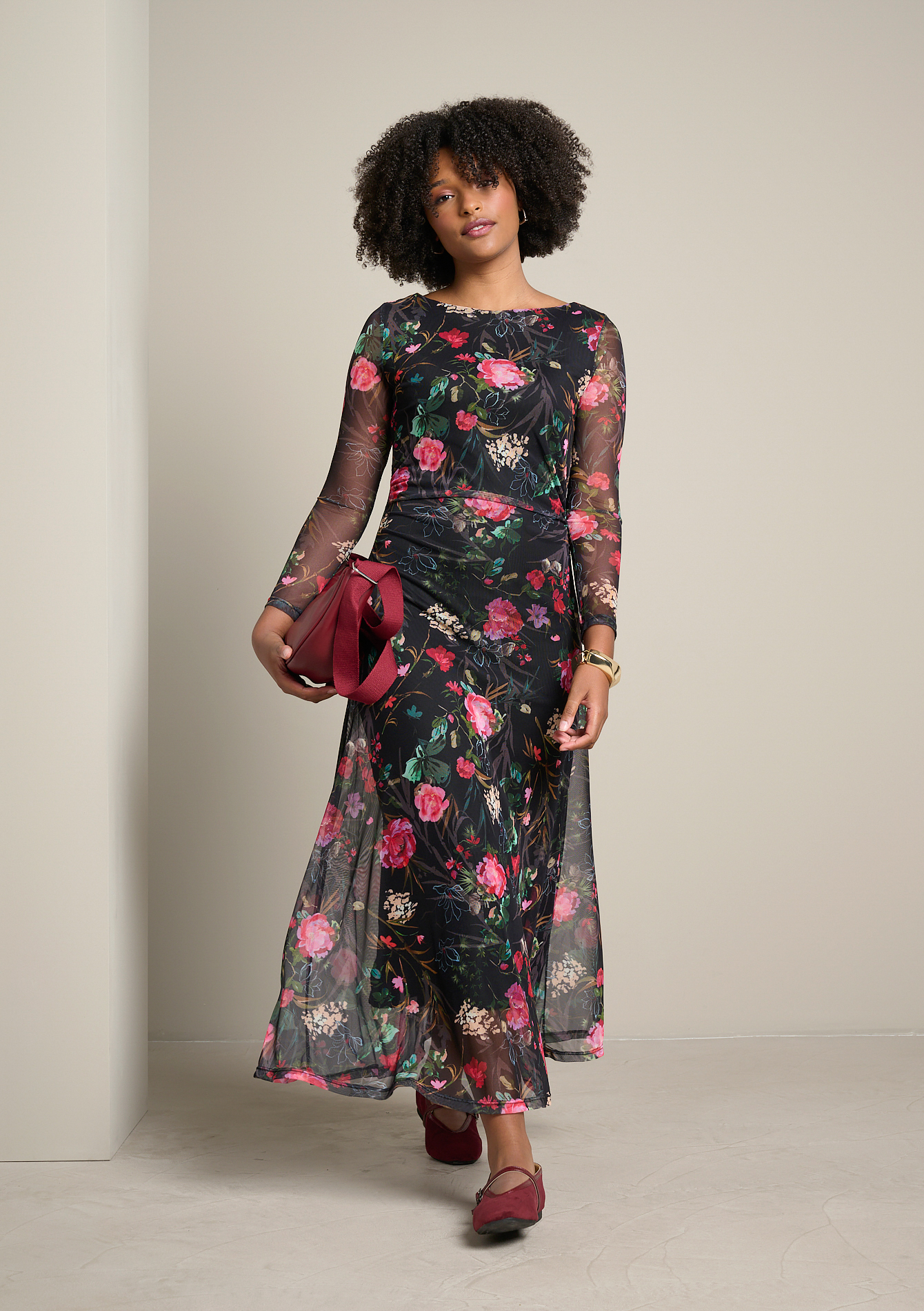 Robe midi drapée fleurie, LOLALIZA