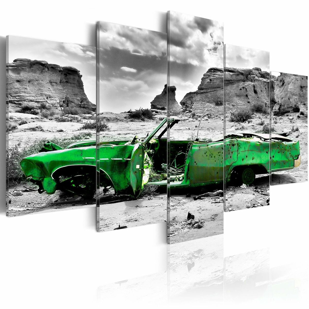 Tableau voiture verte retro dans le desert du colorado Couleur