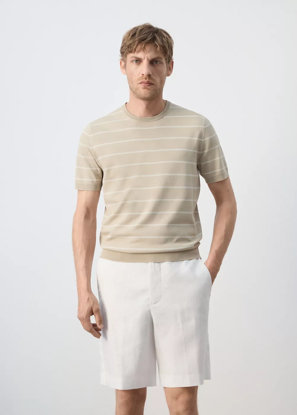 T-shirt slim fit en maille à rayures, MANGO MAN