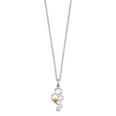 Sterling Silver and Gold Plated Honeycomb and Bee Pendant FIORELLI