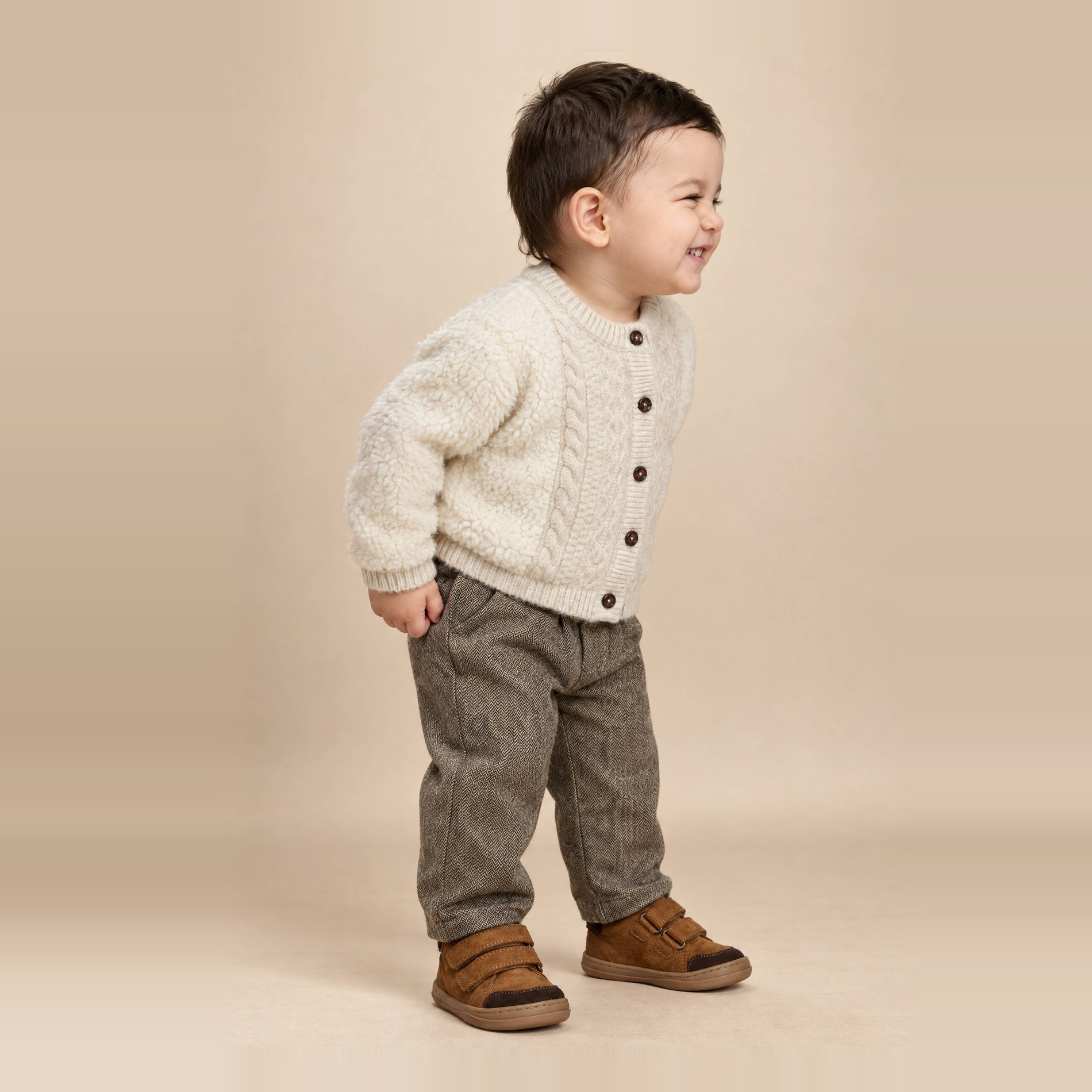 Cardigan bi-matière en sherpa et tricot uni, BOUT'CHOU