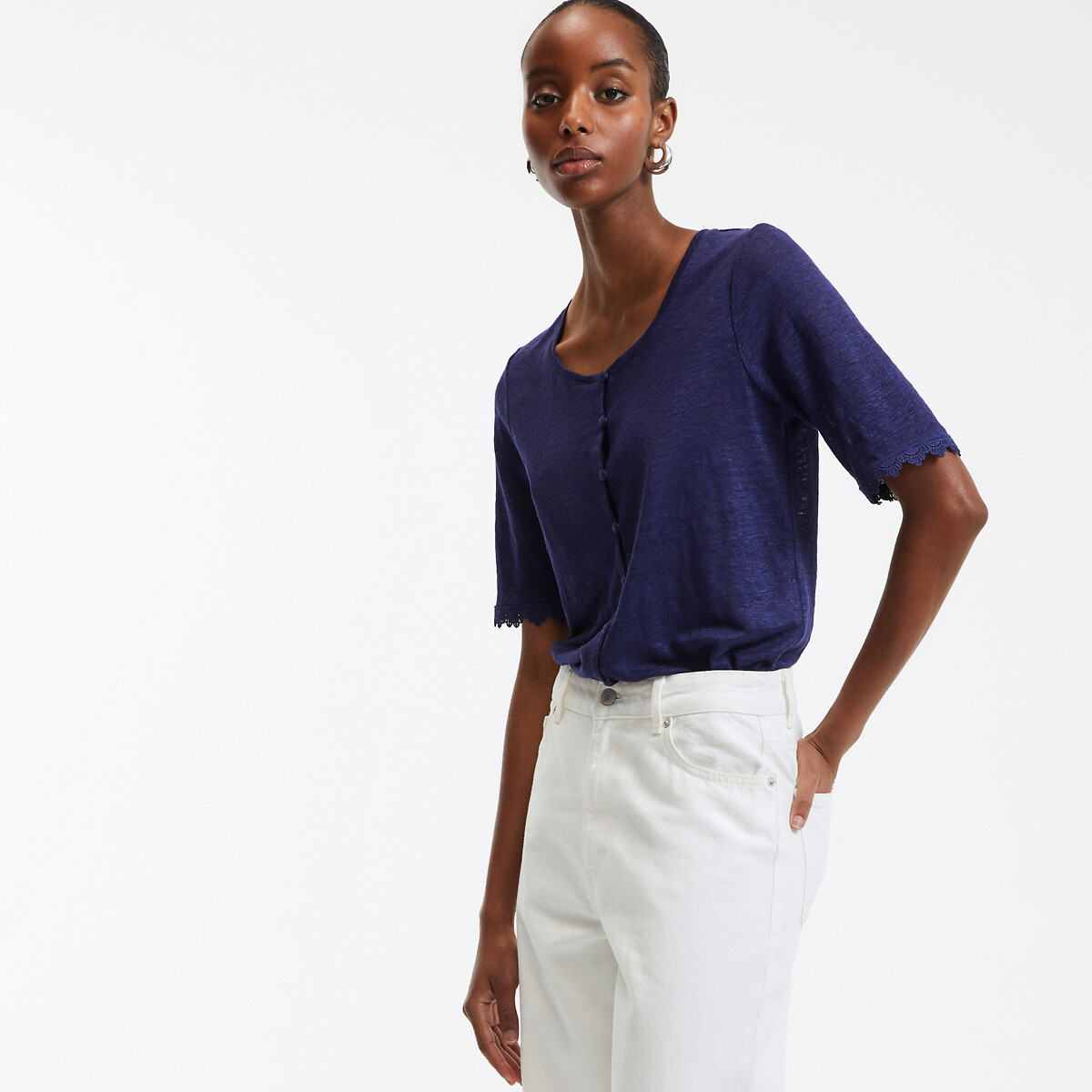 T-shirt in linnen met korte mouwen