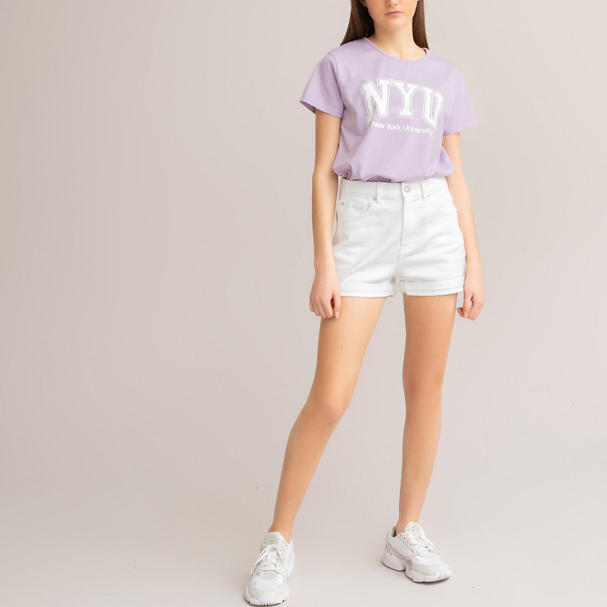 Printed cotton t-shirt with short sleeves, 10-18 years lilac New York 