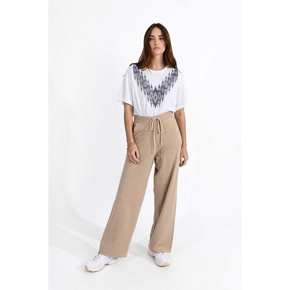 Pantalon en maille touche fil textile beige Molly Bracken La Redoute