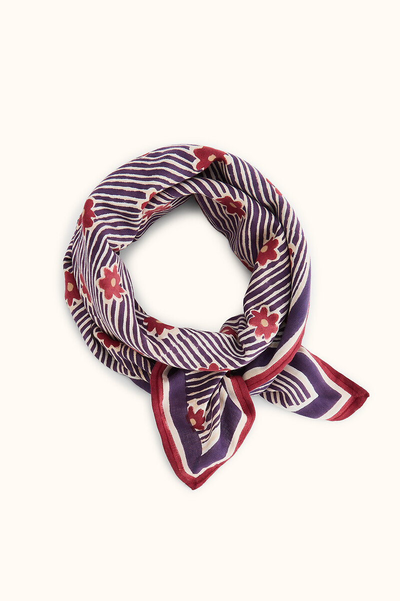 Grand foulard, imprimé floral et rayures, LATIKA, APACHES COLLECTIONS