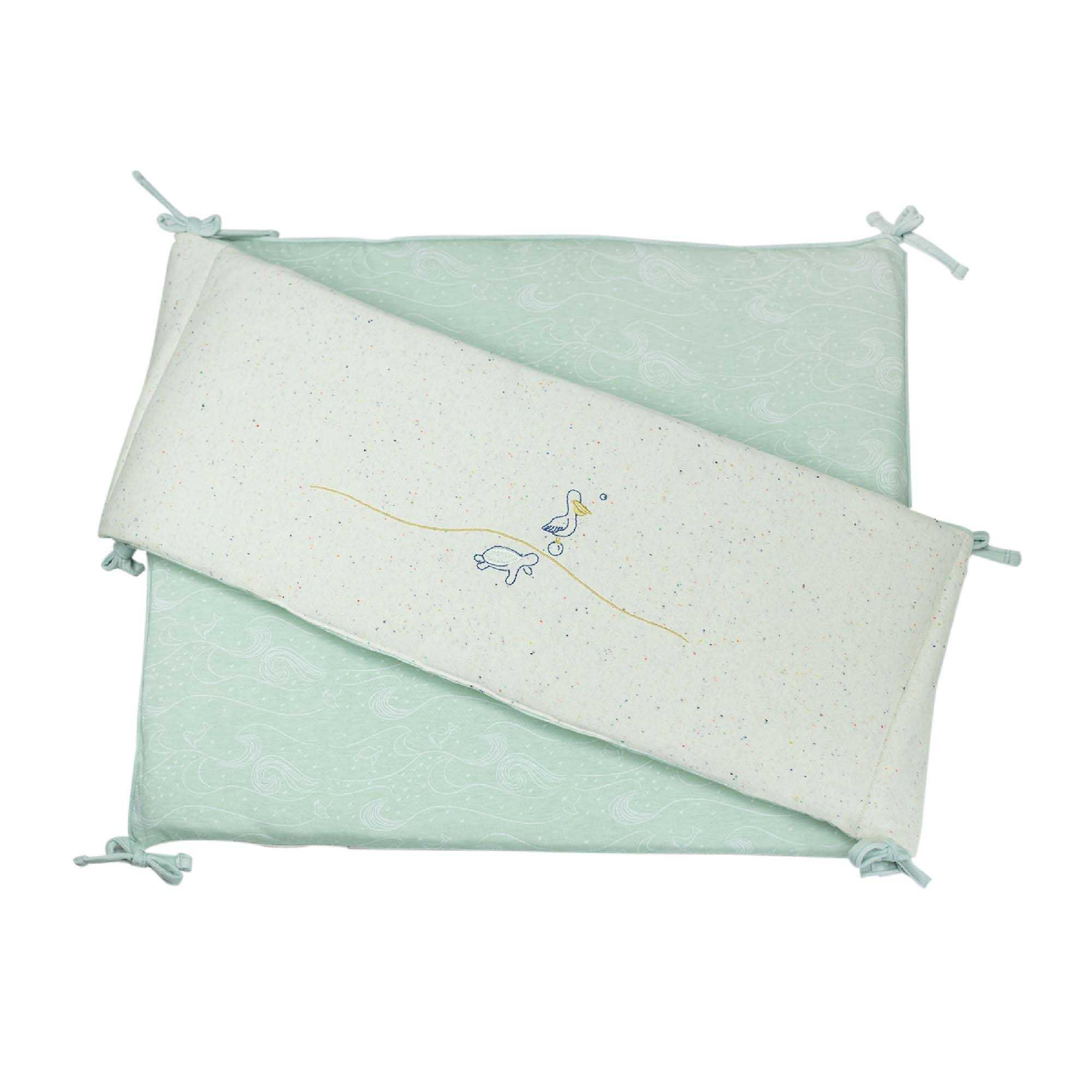 Tour de lit bébé - Réversible vert d'eau et beige, TROIS KILOS SEPT