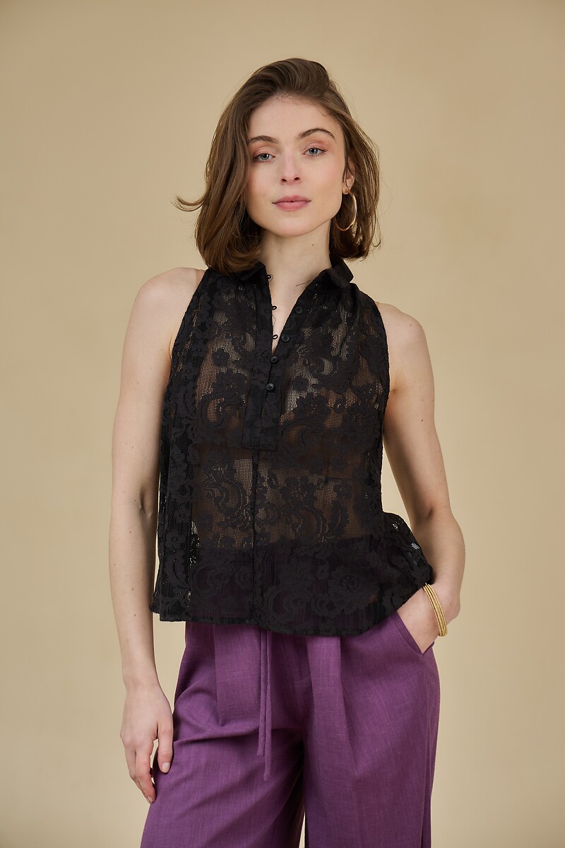 Buttoned Lace Tank Top, SEE U SOON