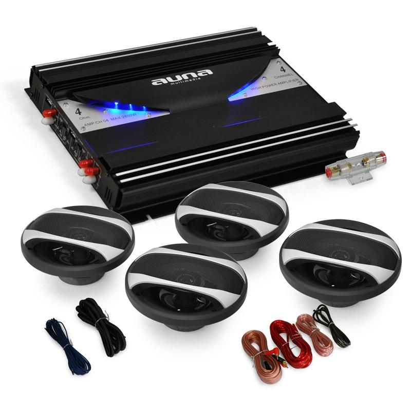 HP 16,5 cm, fourni avec câbles electronic star Auna Black Line 200 - Noir Set sonorisation Auto Pack ampli Enceintes pour Voiture HP 16,5 cm, fourni avec câbles electronic star Auna Black Line 200 - Noir Set sonorisation Auto Pack ampli Enceintes pour Voiture