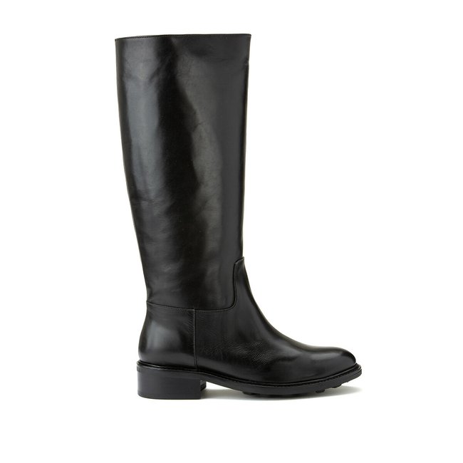 Leather Flat Riding Boots, black, ANTHOLOGY PARIS