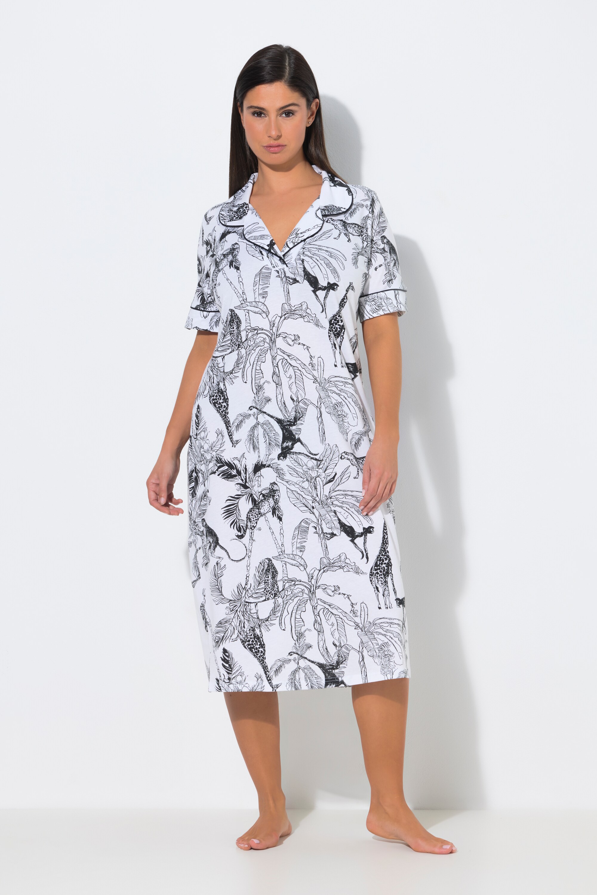 Chemise de nuit avec passepoil, col à revers, ULLA POPKEN