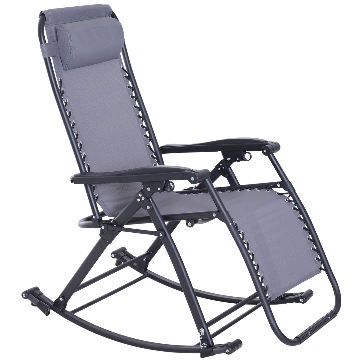 Chaise longue fauteuil à bascule pliable de jardin 2 en 1 gris Outsunny