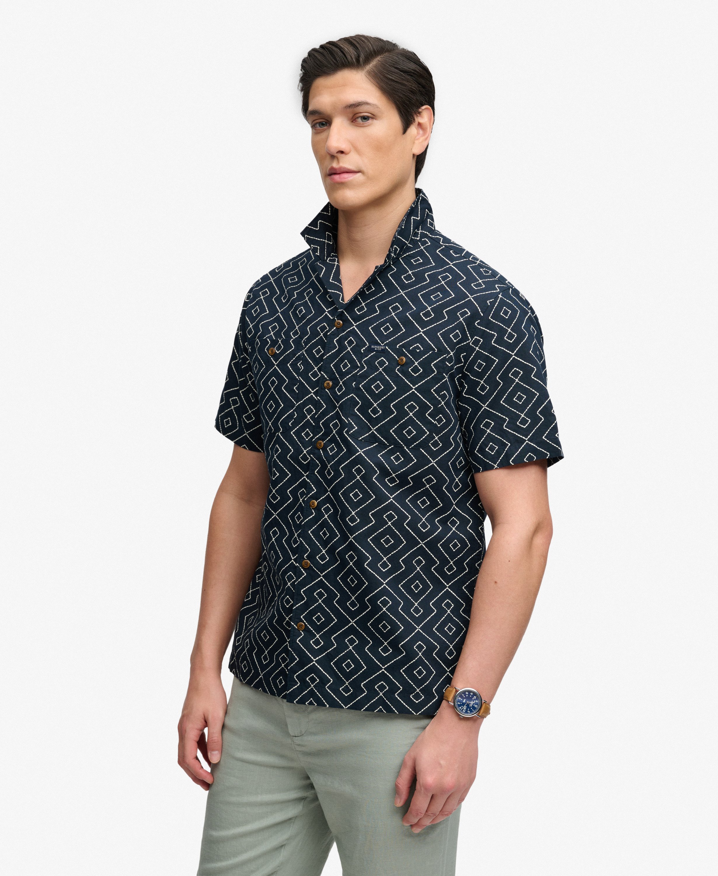 Chemise Manches Courtes Premium Imprimée Plage, SUPERDRY