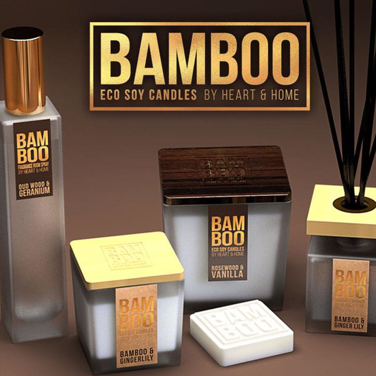 Bamboo Bougie petit modèle 90g Bois de oud et géranium Bamboo by Heart & Home 