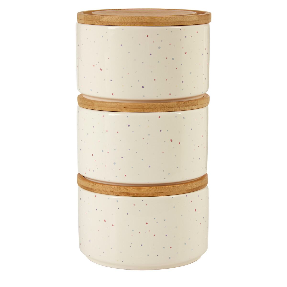 Set of 3 Wilder Speckle Stackable Canisters in Dolomite with Bamboo Lid, SO'HOME