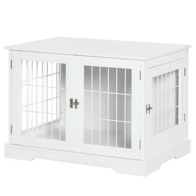 Cage pour chien animaux table d'appoint 2 en 1 blanc PAWHUT