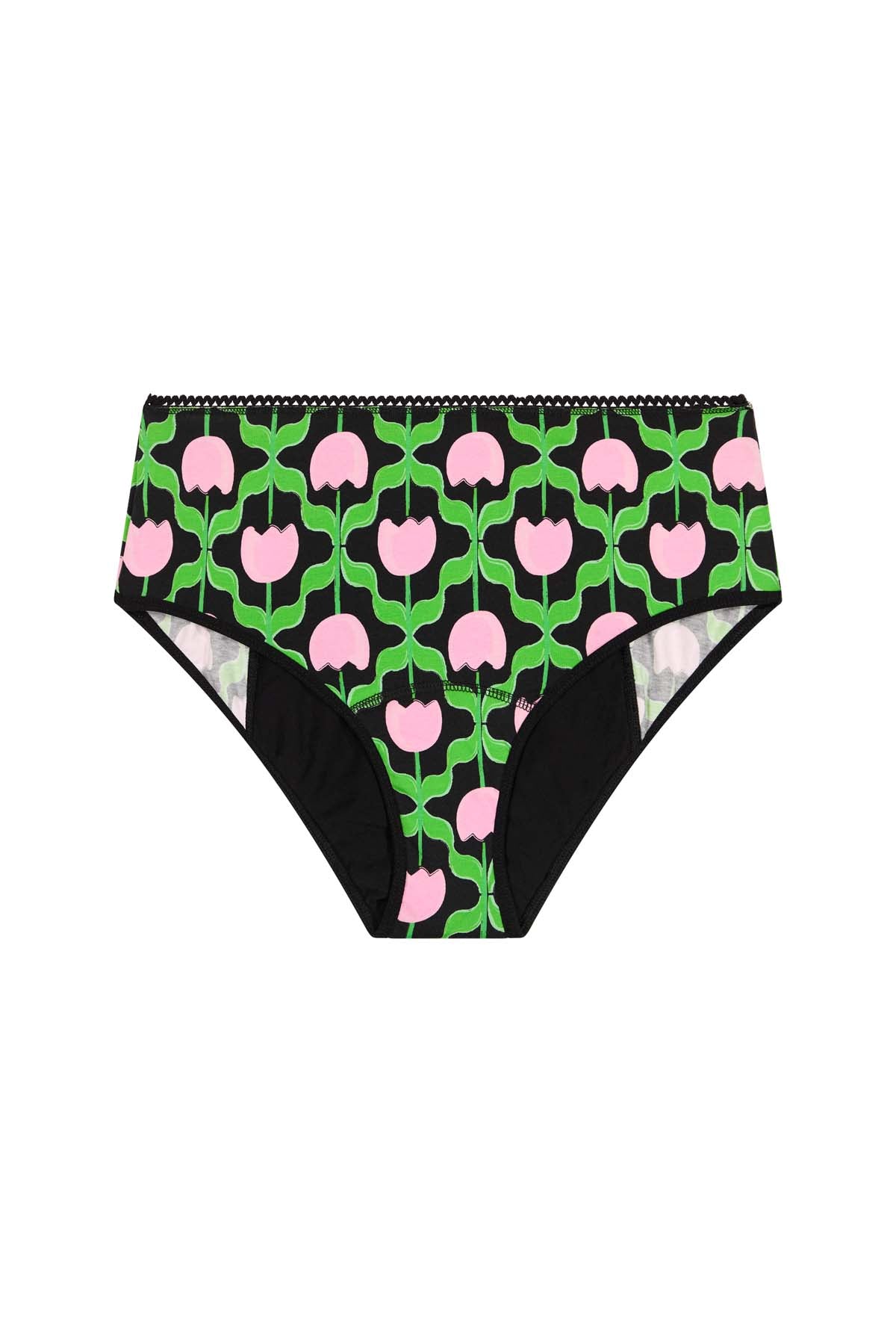 Culotte menstruelle taille haute GOTS - Flux nuit - Tulipes Noir, WE ARE JOLIES