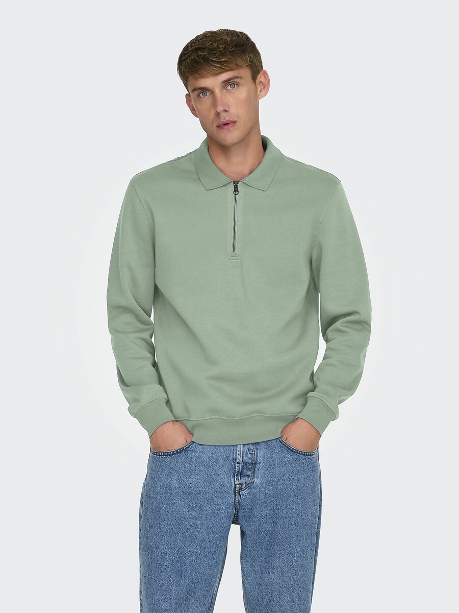 Sudadera con cuello camisero y media cremallera, ONLY & SONS