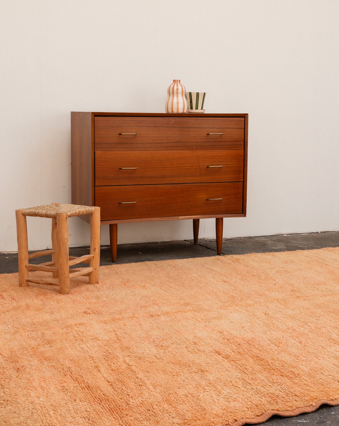 Tapis orange en laine naturelle Olivier N°15 - Bon état, DEBONGOUT