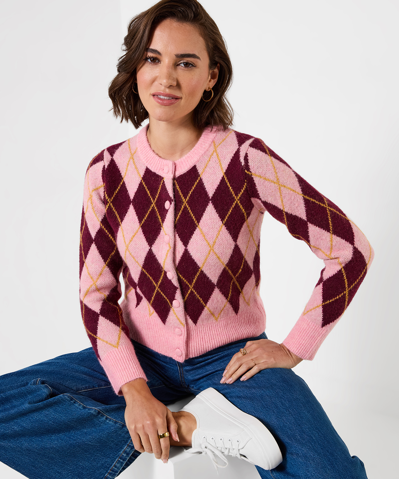 Superbe Cardigan Motif Argyle, JOE BROWNS