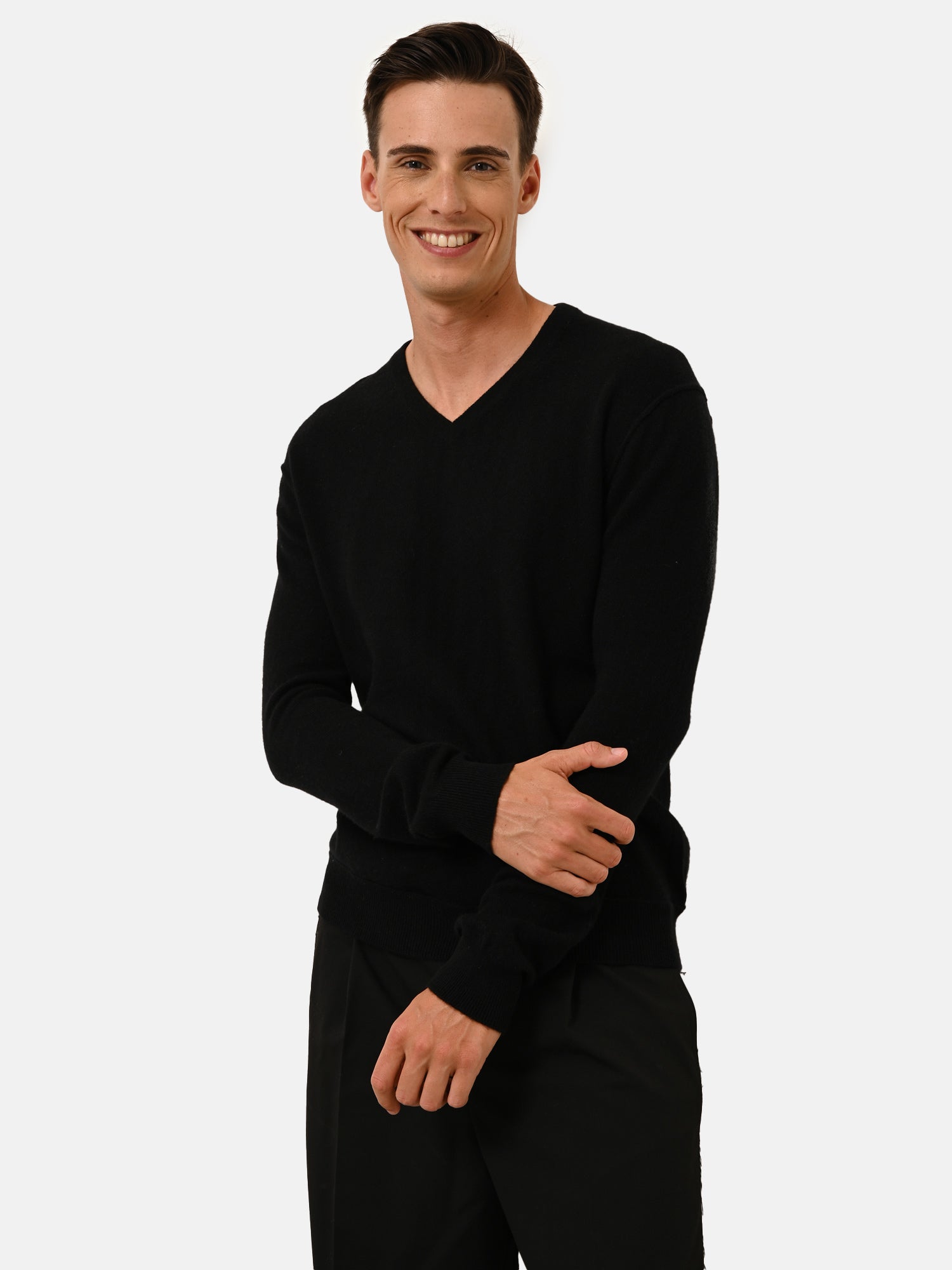 Pull Col V Noir Tom, JUST CASHMERE