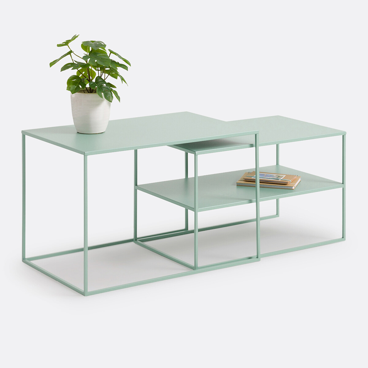 Lot de 2 tables basses gigognes métal acier, Hiba
