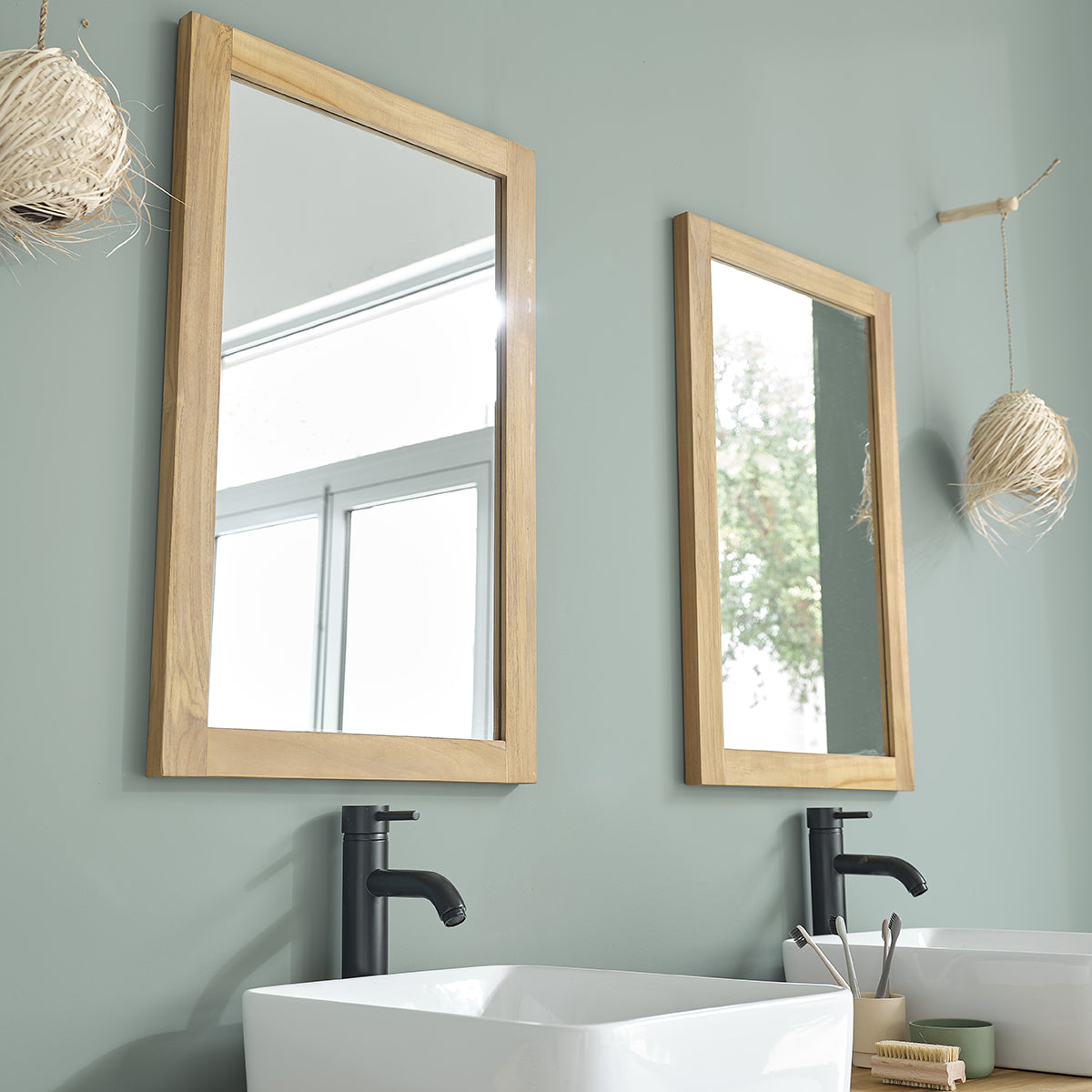 Miroir en teck massif rectangulaire 80x50 cm, BERAH GETAH