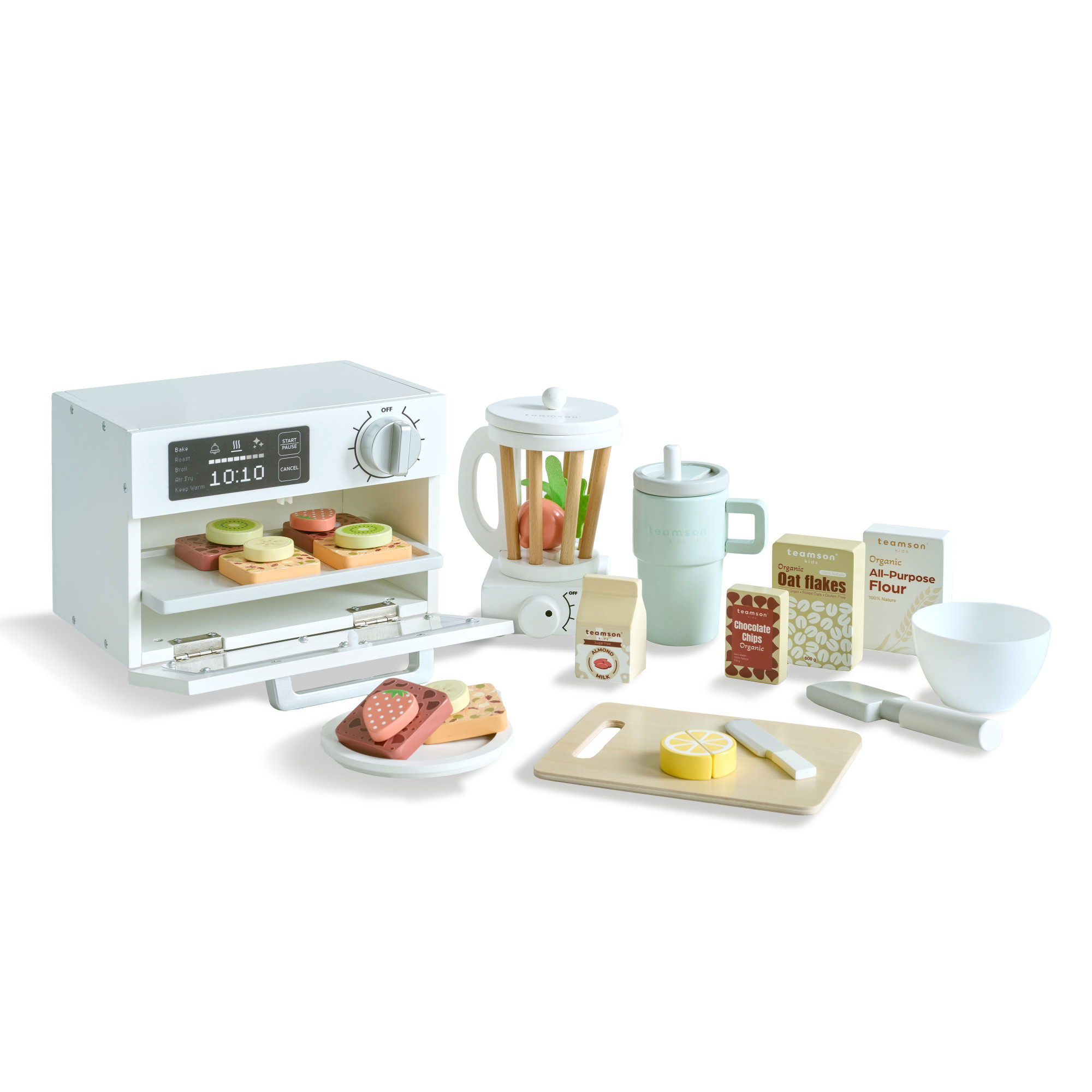 Set aliments jouet bois, 27 pcs, Blanc, TEAMSON KIDS