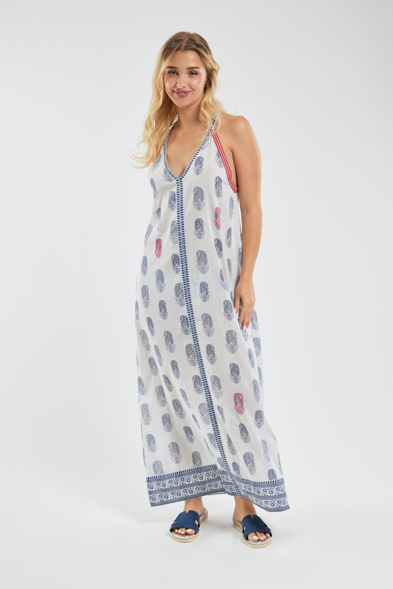 Robe longue à bretelles en coton PLUMES, ARMOR-LUX