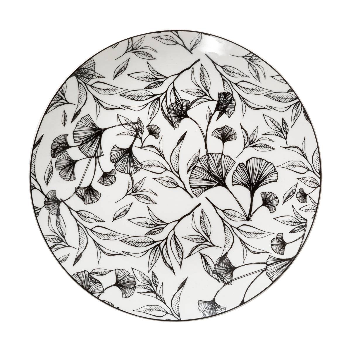 Lot de 6 assiettes à dessert en porcelaine BLACK FLORAL, SECRET DE GOURMET