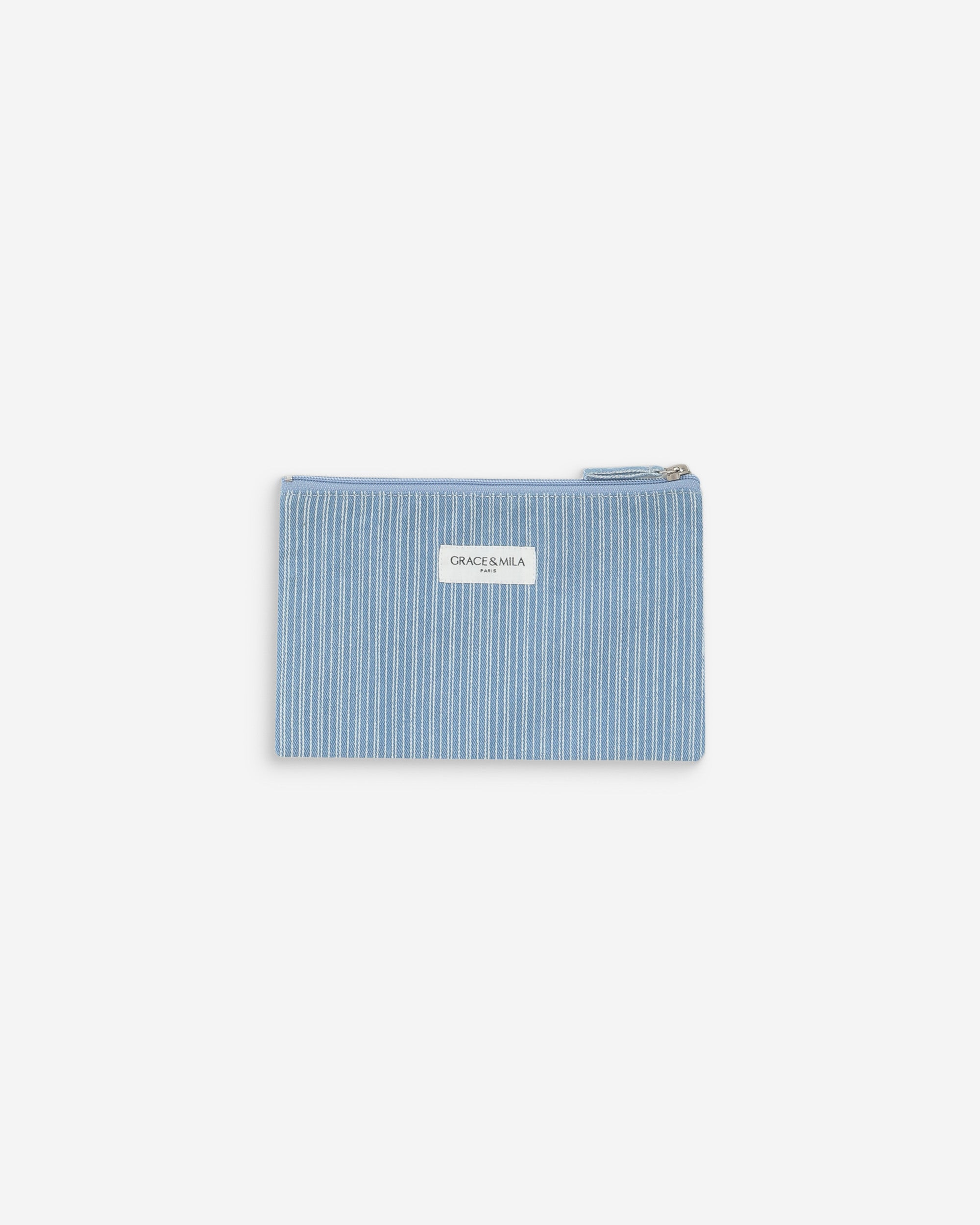 Pochette en denim zippée stripedblue Valaurie, GRACE & MILA