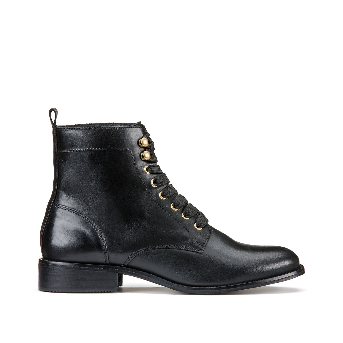 Bottines en cuir lacets noir La Redoute Collections La Redoute