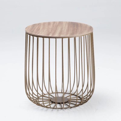 Small Gold Metal Cage Table with Oak Effect Top SO'HOME