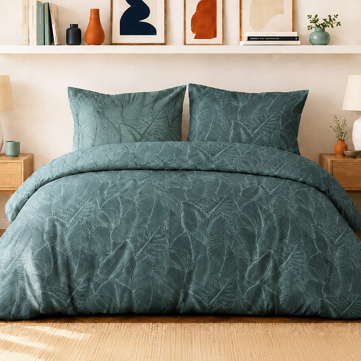 Parure de lit en percale de coton motif feuilles tropicales, SYLVAE, ATELIER DU COTON