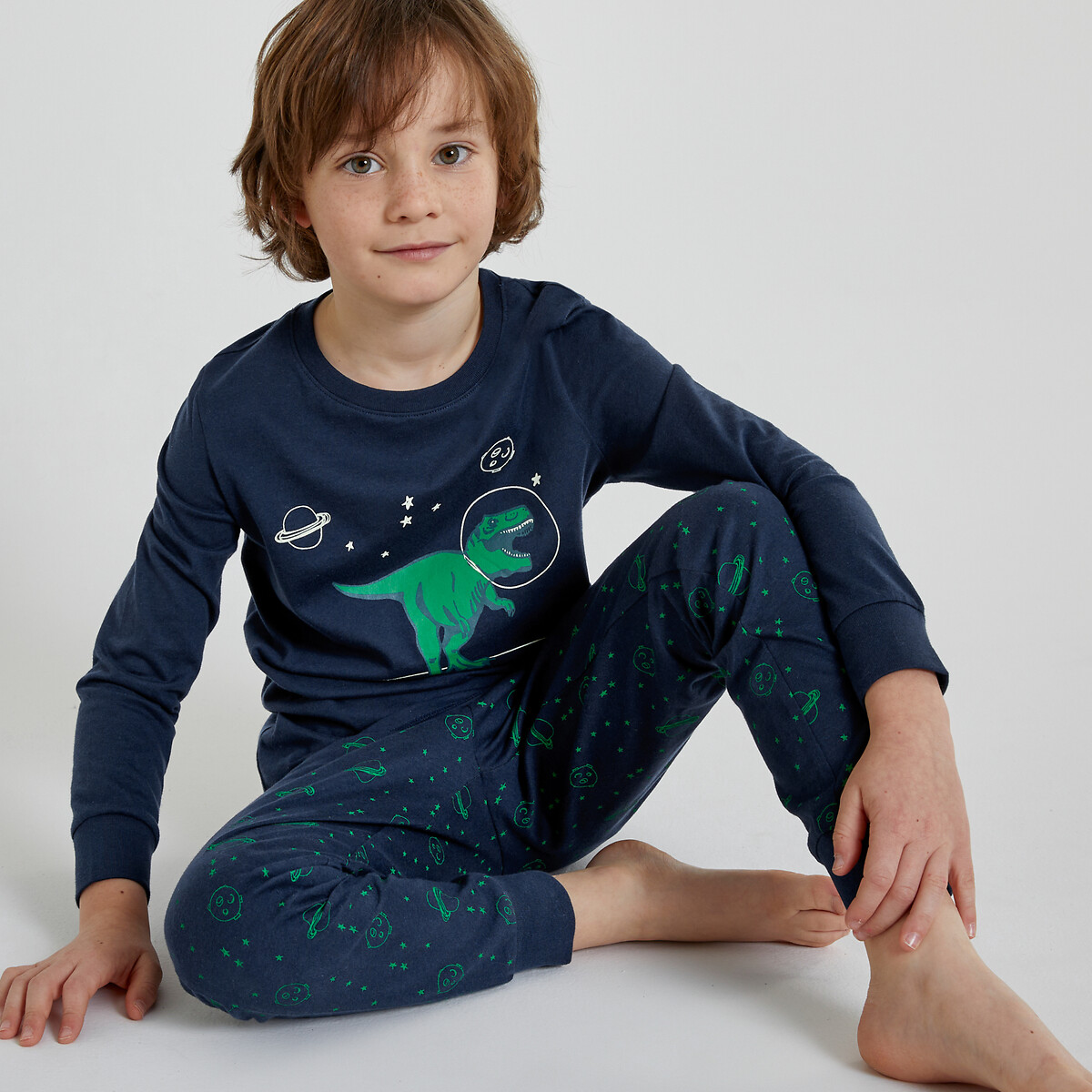 Cotton Jersey Pyjamas with Glow in the Dark Dinosaur Print