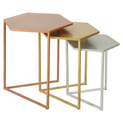 Set of 3 Hexagonal Side Tables in Rose, Silver and Gold Finish SO'HOME