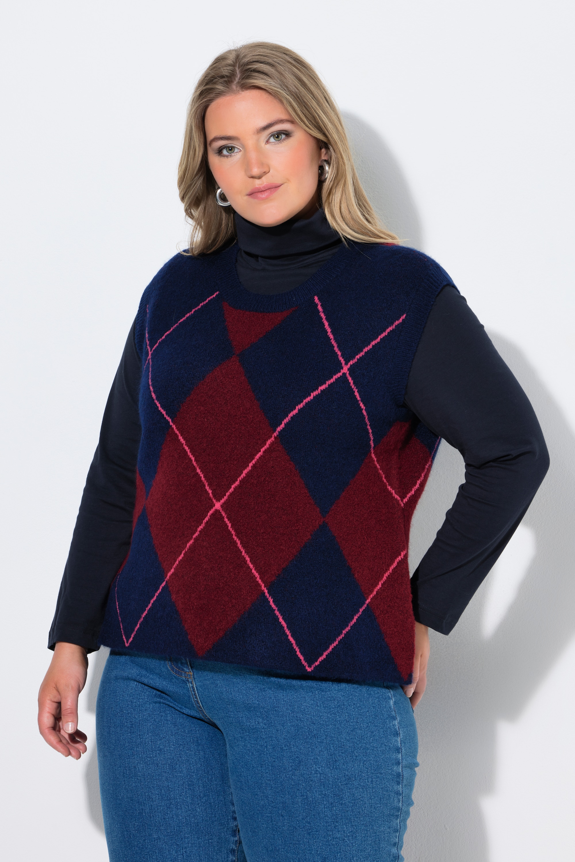 Pull sans manches, motif losange et col rond, ULLA POPKEN