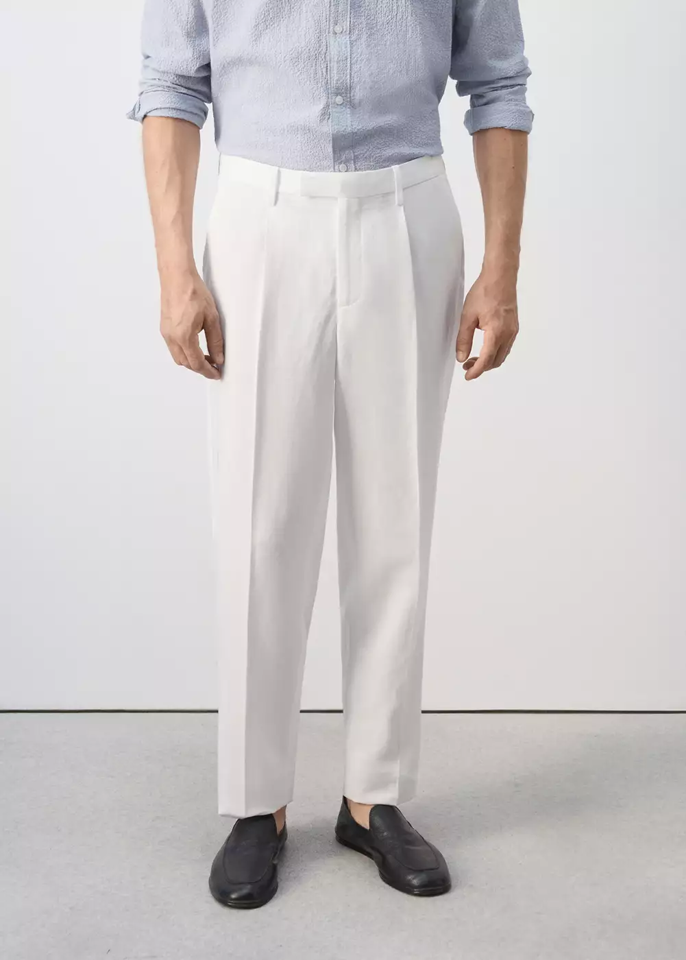 Pantalon de costume slim-fit en mélange lyocell et lin, MANGO MAN