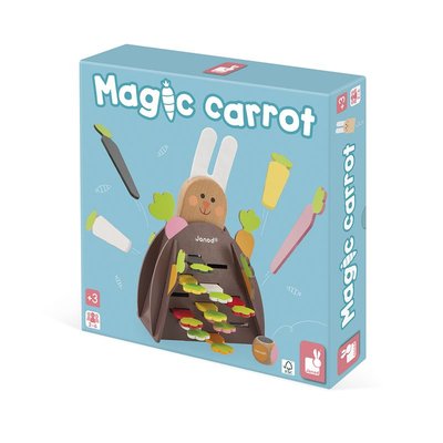 Jeu de stratégie - magic carrot - thème du lapin - 1 lapin et 12 carottes en bois + 1 terrier + 1 dé - apprentissage des JANOD