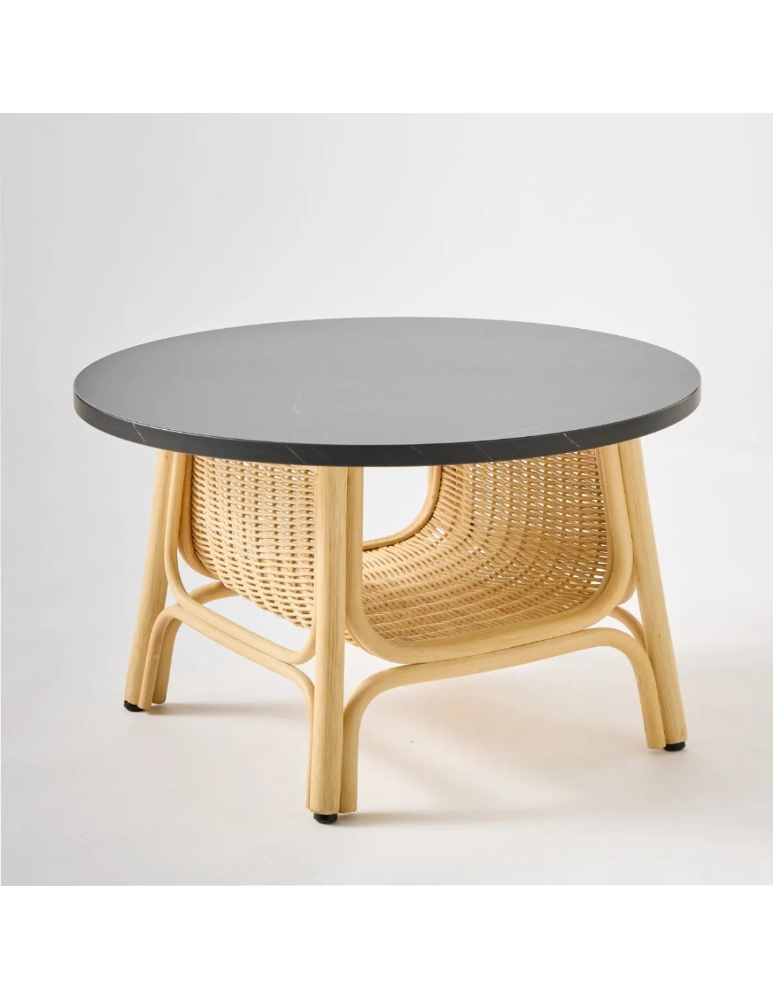 Table basse rotin CORRIDOR Dia 70 cm plateau blanc, KOK