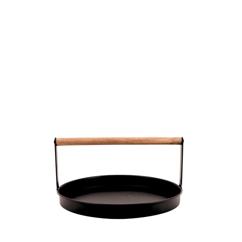 Plateau rond en métal noir et bois 29cm, ORNAMI