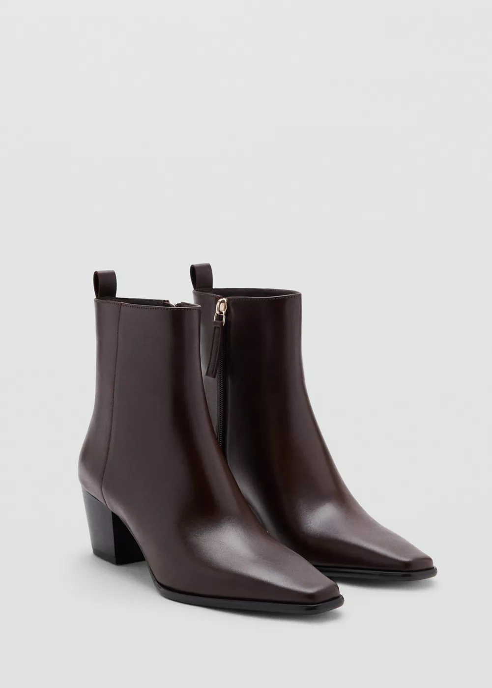 Bottines cuir talon bloc, MANGO