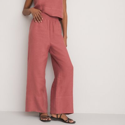 Linen Wide Leg Trousers with High Waist, Length 27.5" LA REDOUTE COLLECTIONS