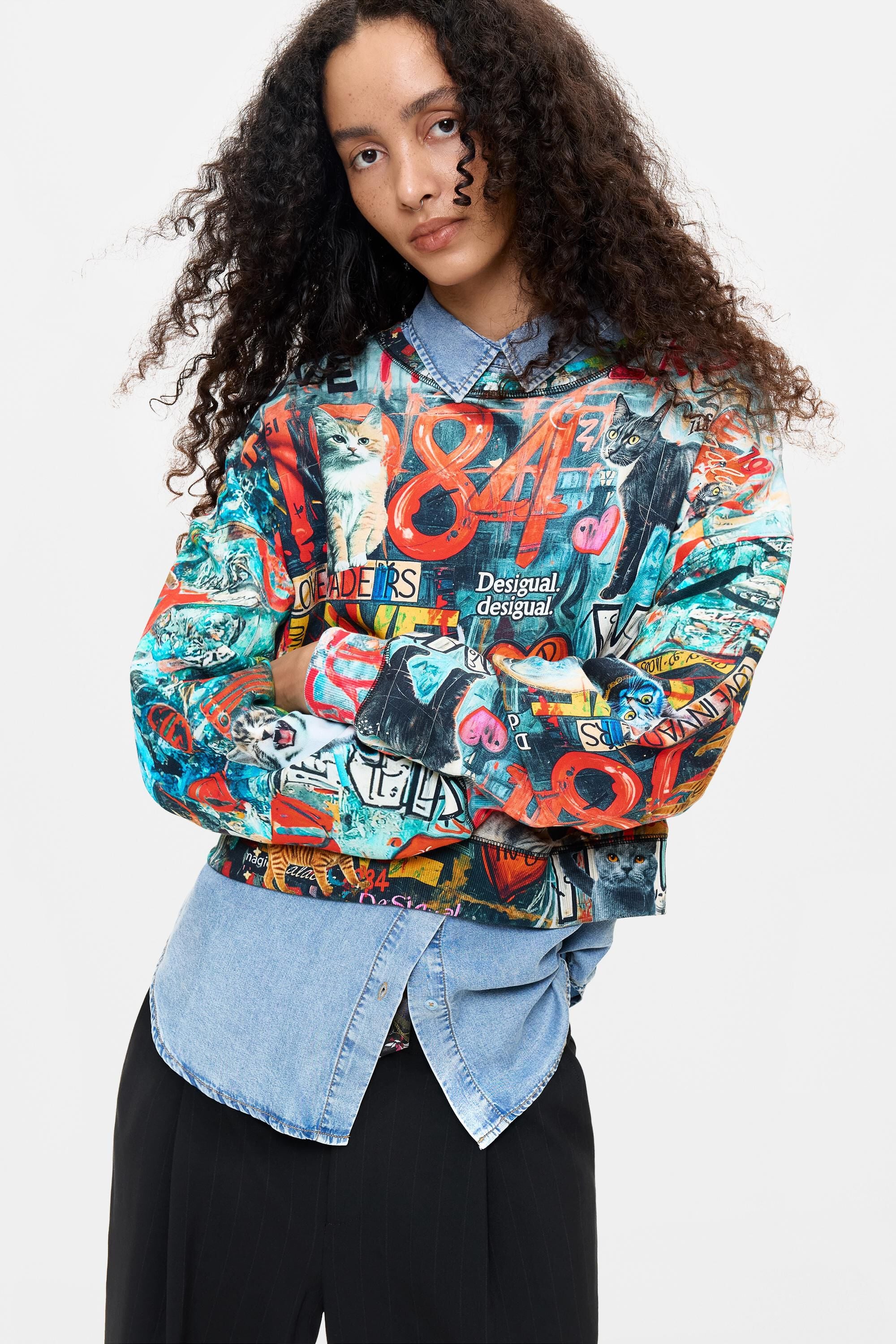 Sweat-shirt imprimé 100 % coton, DESIGUAL