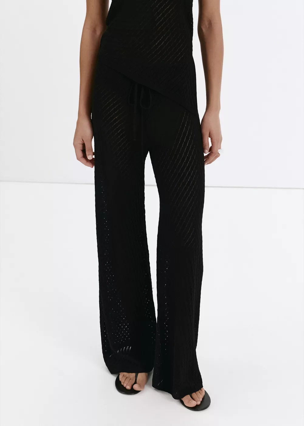 Pantalon droit maille côtelée, MANGO