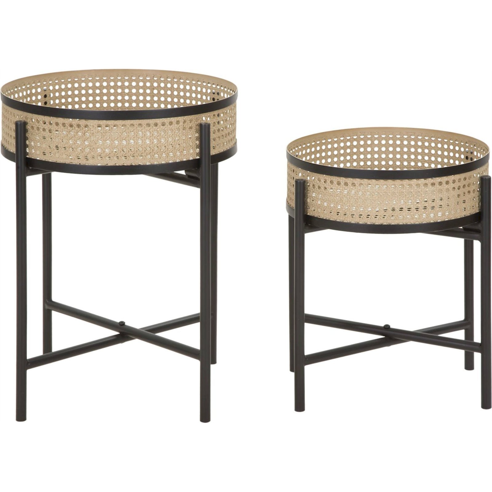 Set 2 tables rondes en fer effet cannage BOHO CHIC, RECOLLECTION
