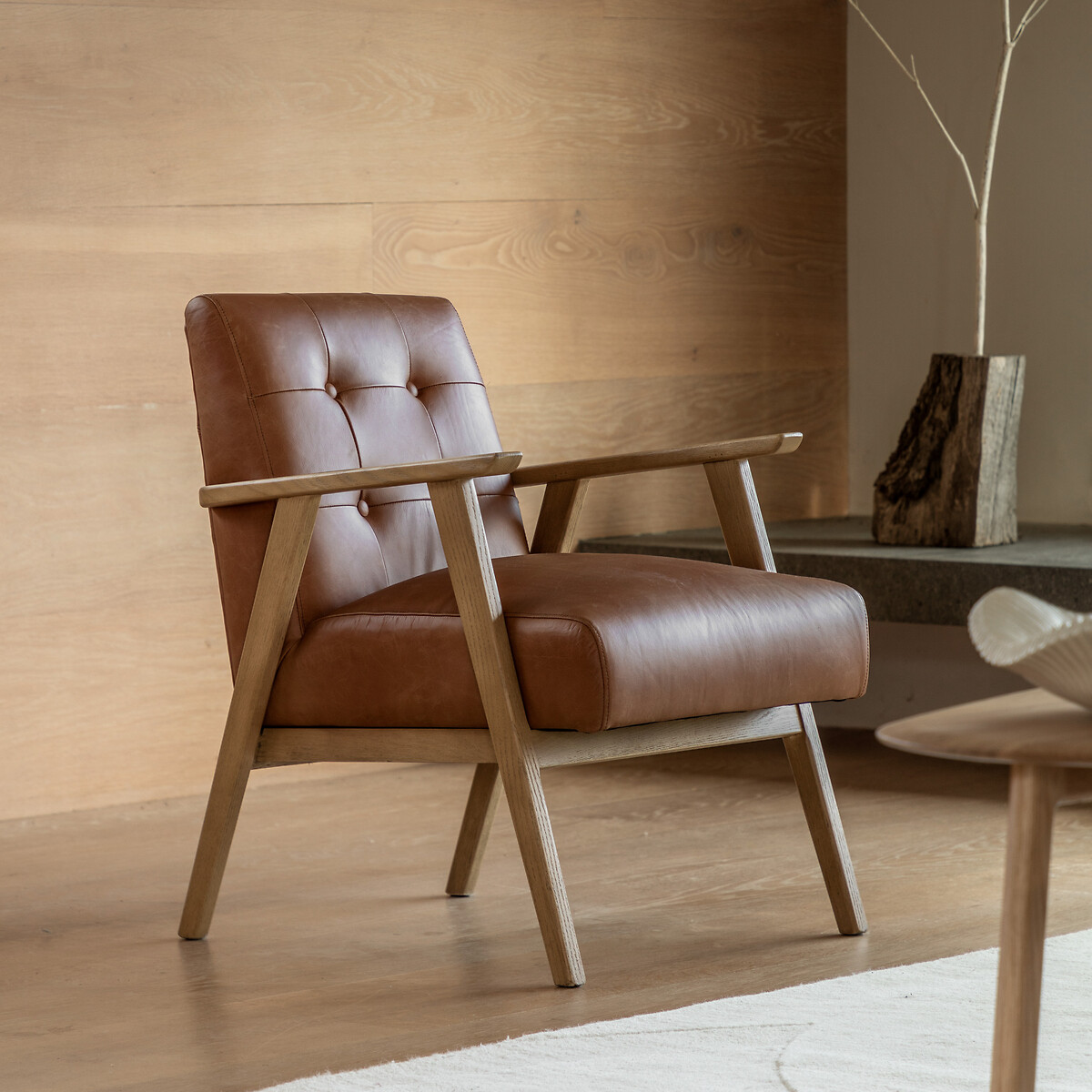 Caledon Mid-Century Buttoned Leather Armchair, SO'HOME