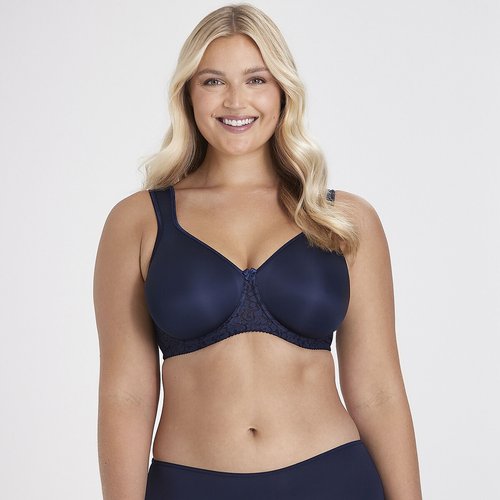 Smooth lacy underwired bra, navy, Miss Mary Of Sweden