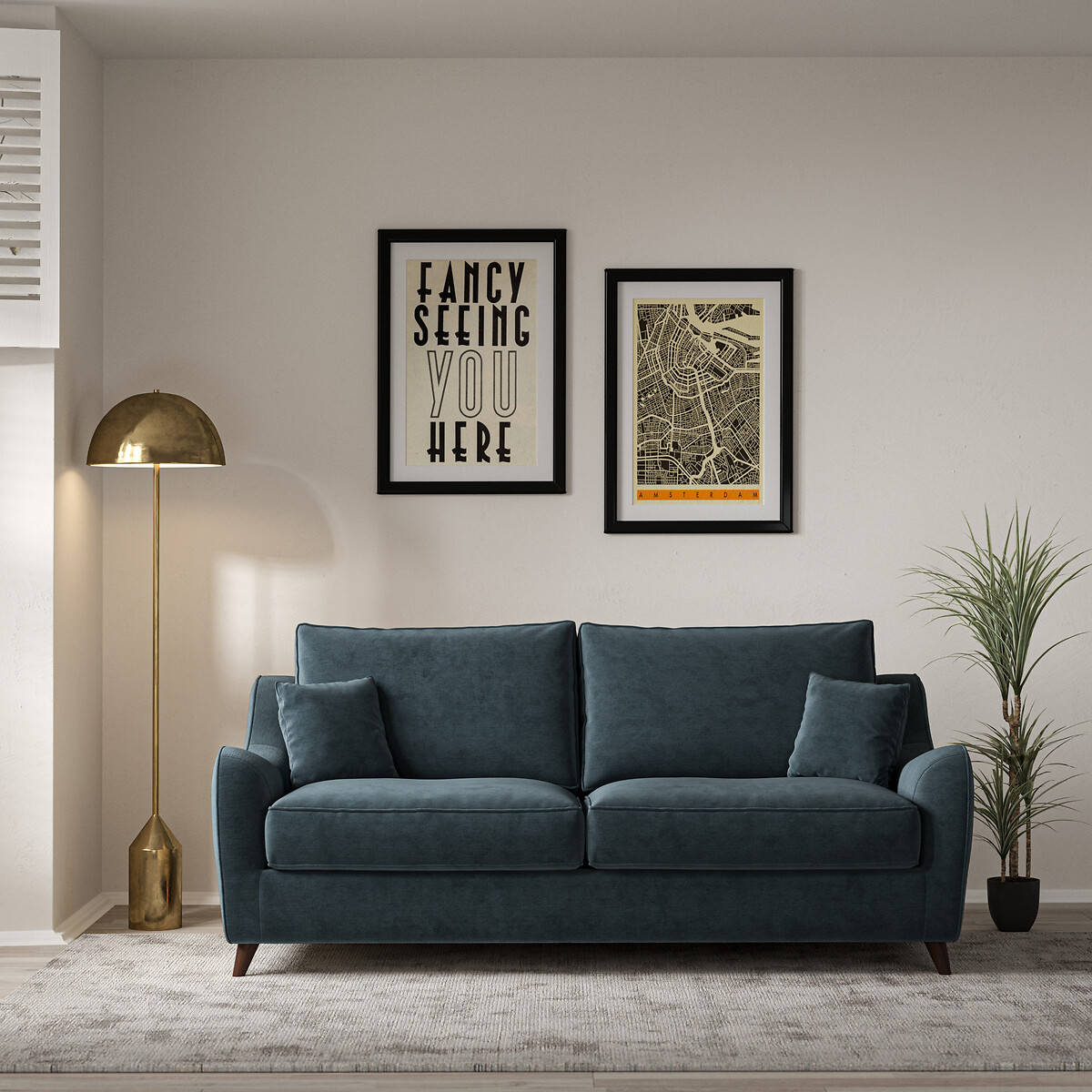 Amelia Textured Velvet 3 Seater Sofa with Dark Wood Legs, ÉDITÉ