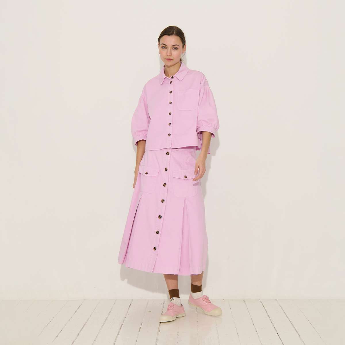 Jupe évasée midi boutonnée en coton PATTY, BENSIMON