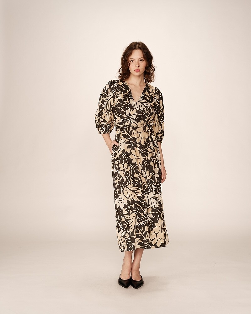 Lange jurk met 3/4 mouwen, tropische print, PIERINO